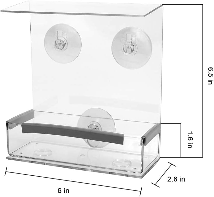Outdoor Strong Suction Cups Bird Feeder Window Acrylic Hanging Bird House for outside Wild Birds Cardinal, Blue Jay, Finche, Chickadee (Flat Roof)
