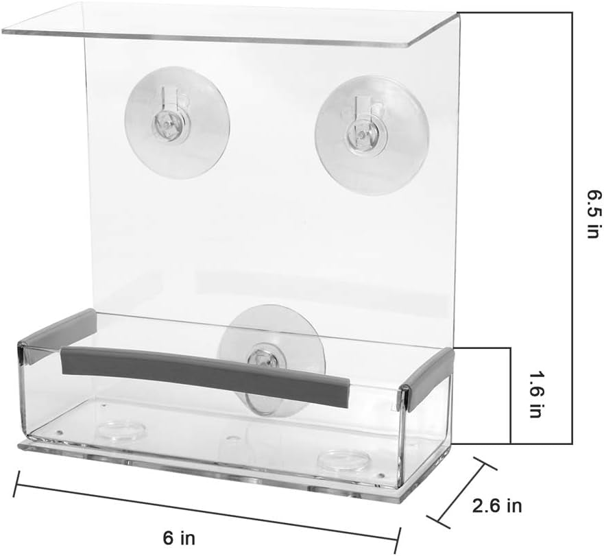 Outdoor Strong Suction Cups Bird Feeder Window Acrylic Hanging Bird House for outside Wild Birds Cardinal, Blue Jay, Finche, Chickadee (Flat Roof)